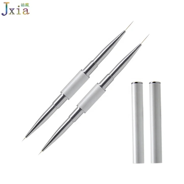 Jiexia White Metal Handle Dual Side Extremely Thin Detail Painting Liner Nail Art Brush