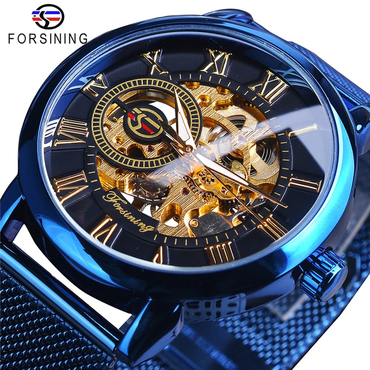 FORSINING GMT1040 Classic Skeleton Mechanical Hand-wind Watch Stainless Steel Bracelet Brand Luxury Hollow Popular Watch Saat