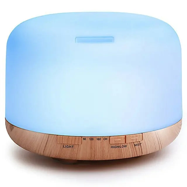 500ml Aromatherapy Essential Oil Diffuser for Hotel Bedroom Wood Color 7 LED Portable Ultrasonic Humidifier