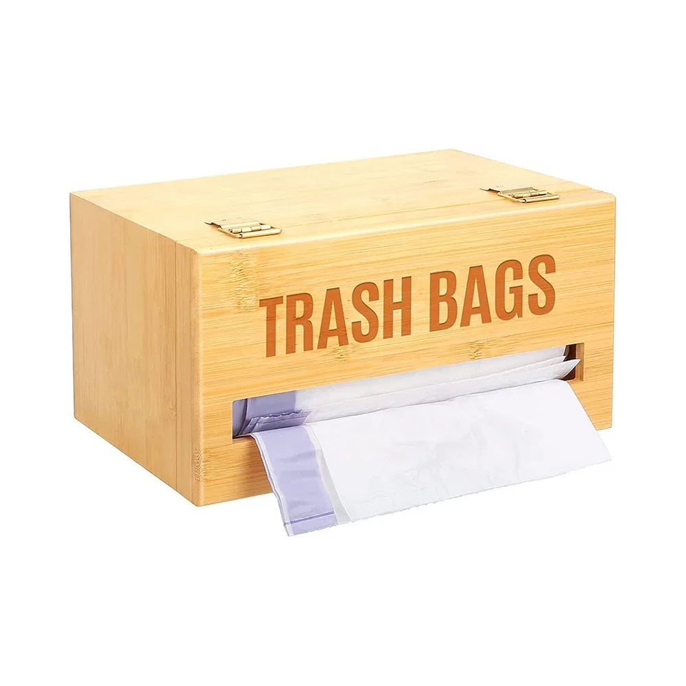 Bamboo Wall-Mounted Kitchen  Bag  Organizer Rectangle Dispenser Roll Holder for Trash Bag Garbage Bag Holder for Cabinets