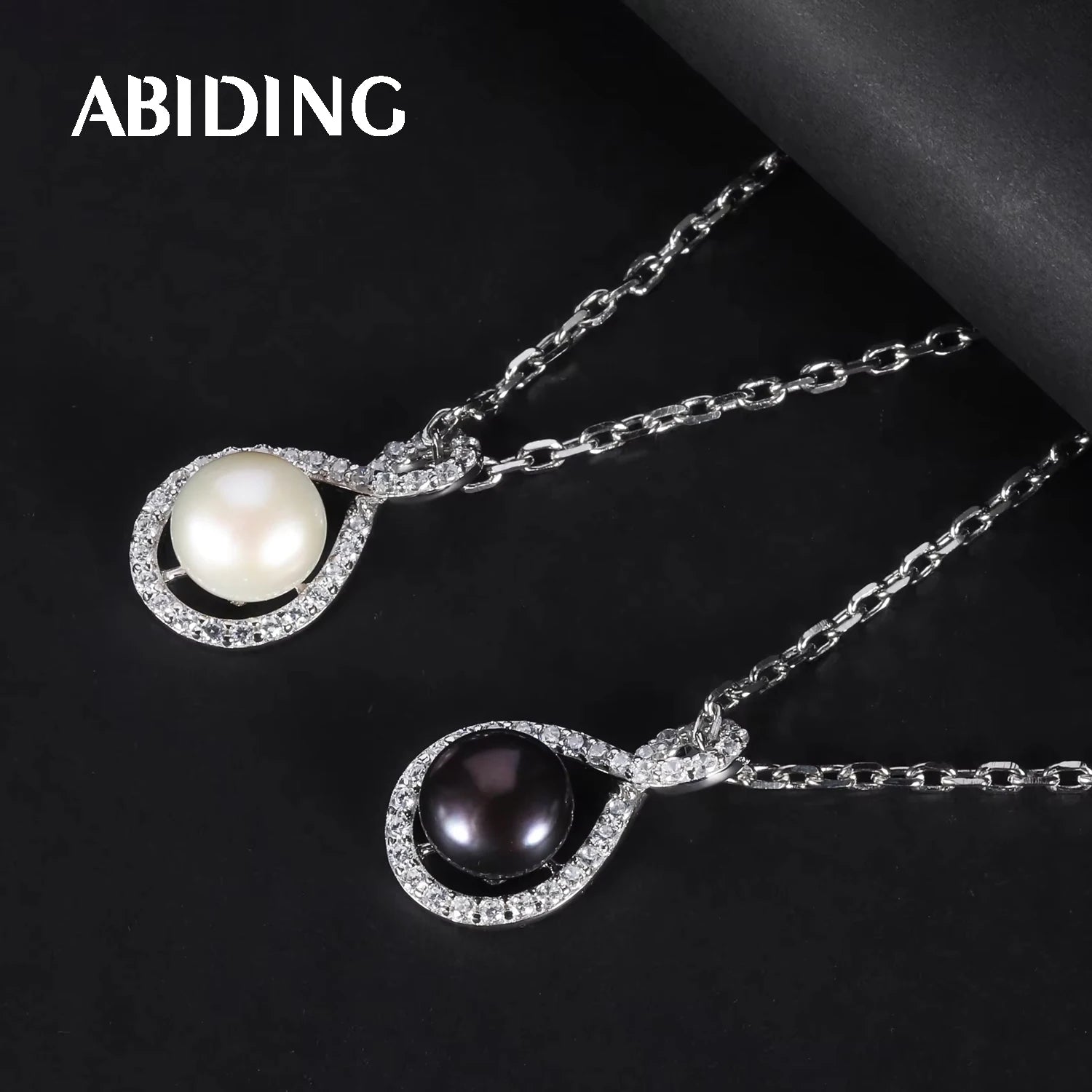 D1013 Abiding Jewelry Wholesale 10mm Black White Fresh Water Pearl Necklaces Sterling 925 Necklace Silver Pendant Handmade