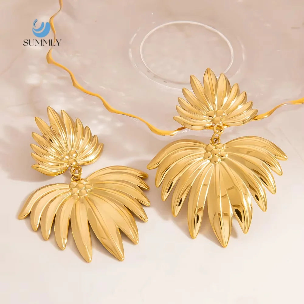 SUMMLY Trendy Wholesale Personalized 18k Gold Plated Stainless Non-fading Leaf Earrings Fashion Jewelry