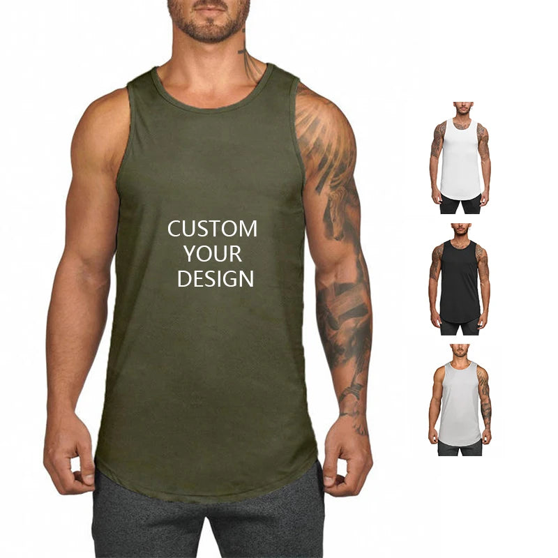 Hot Sale Men's Custom XL Sporty Gym Tank Top Heavy Athletic Vest Knitted Muscle Fitness T-Shirt Summer Workout Polyester Print