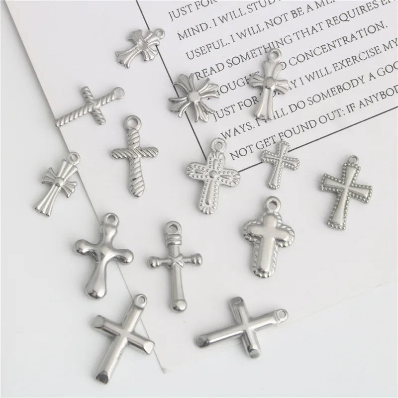 Taige DIY Jewelry Accessories Stainless Steel Small Cross Pendant for Necklaces & Bracelets Available in Various Sizes