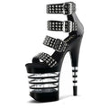Black New Punk Rivet Baking Paint Bottom 20cm Thin Heel Ultra-high Platform Sexy Pole Dance Large Summer Sandals