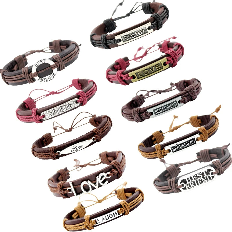 Manufacturer Engraved Best Friend Live Love Laugh YOLO Kiss Sister Friendship Gift Mantra Genuine Leather Bracelet