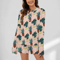 Wholesale Long Sleeve Short Pants Custom  Sleepwear Pijama 2 Pieces Femme Pyjama Women V Neck Pajama Set