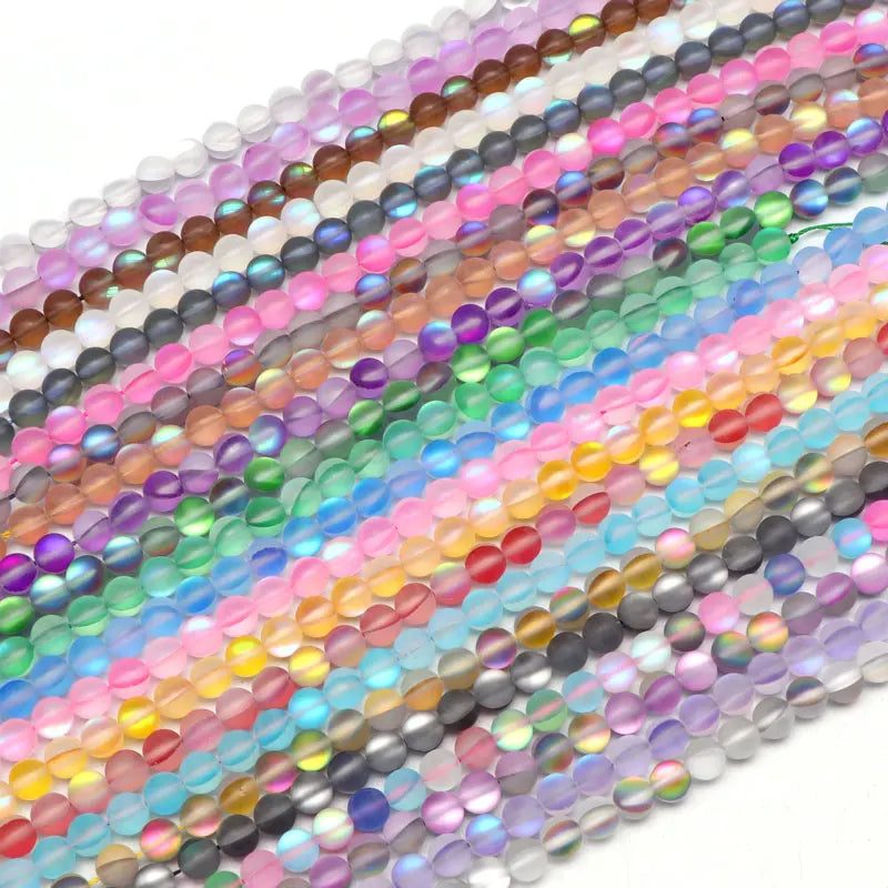8mm Matte Flash Shimmer Crystal Stone Beads Frosted Mermaid Round Aura Borealis Quartz Beads Loose Glass Beads