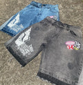 US Free Tax Wholesale Manufacturer Summer Streetwear Custom logo Denim Shorts Rhinestone Distressed Flared Jeans Jorts for Men