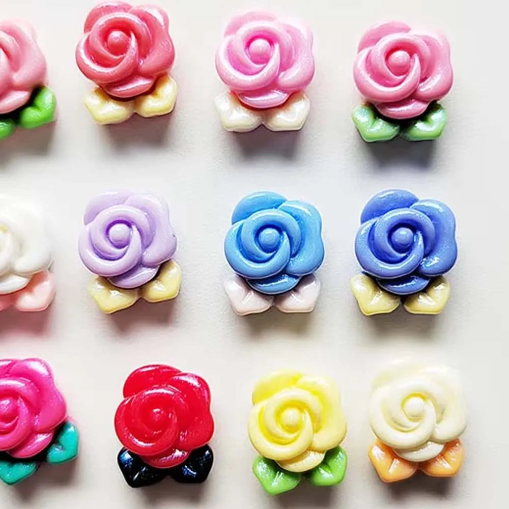 Bulk 100Pcs Colorful Rose Flower Resin Flatback Cabochons Flat Back Rose Floral Embellishments for DIY Scrapbooking Decoration