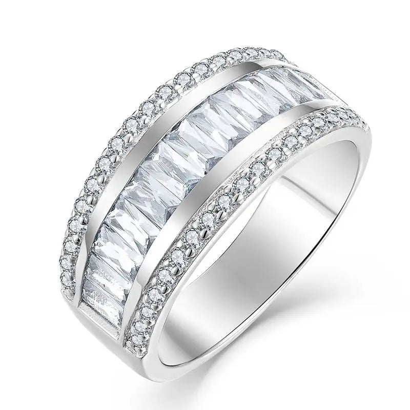 925 Sterling Silver Square Ring Set Custom Jewelry with White Zircon and Diamond European American Fashionable for Women Men