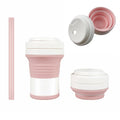 Reusable Portable Outdoor Folding Silicon Water Cup Retractable Foldable Silicone Travel to Go Coffee Mug Cup With Lid and Straw