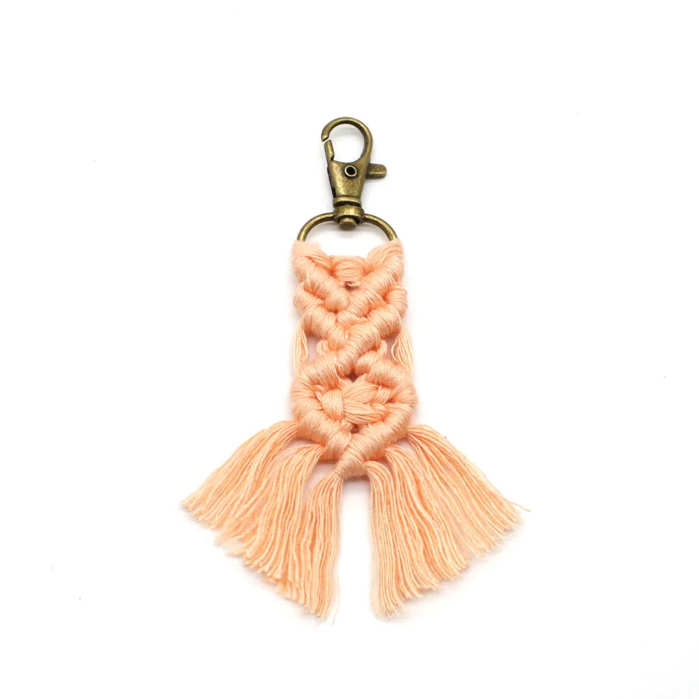 Wholesale Handmade Bag Accessories Rope Tassels Cotton Thread Weave Boho Macrame Keychain