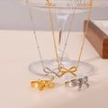 G3826 Wholesale Minimalist Women's Stainless Steel 18K Gold Plated Butterfly Bow Earrings and Necklace Fashion Jewelry Set