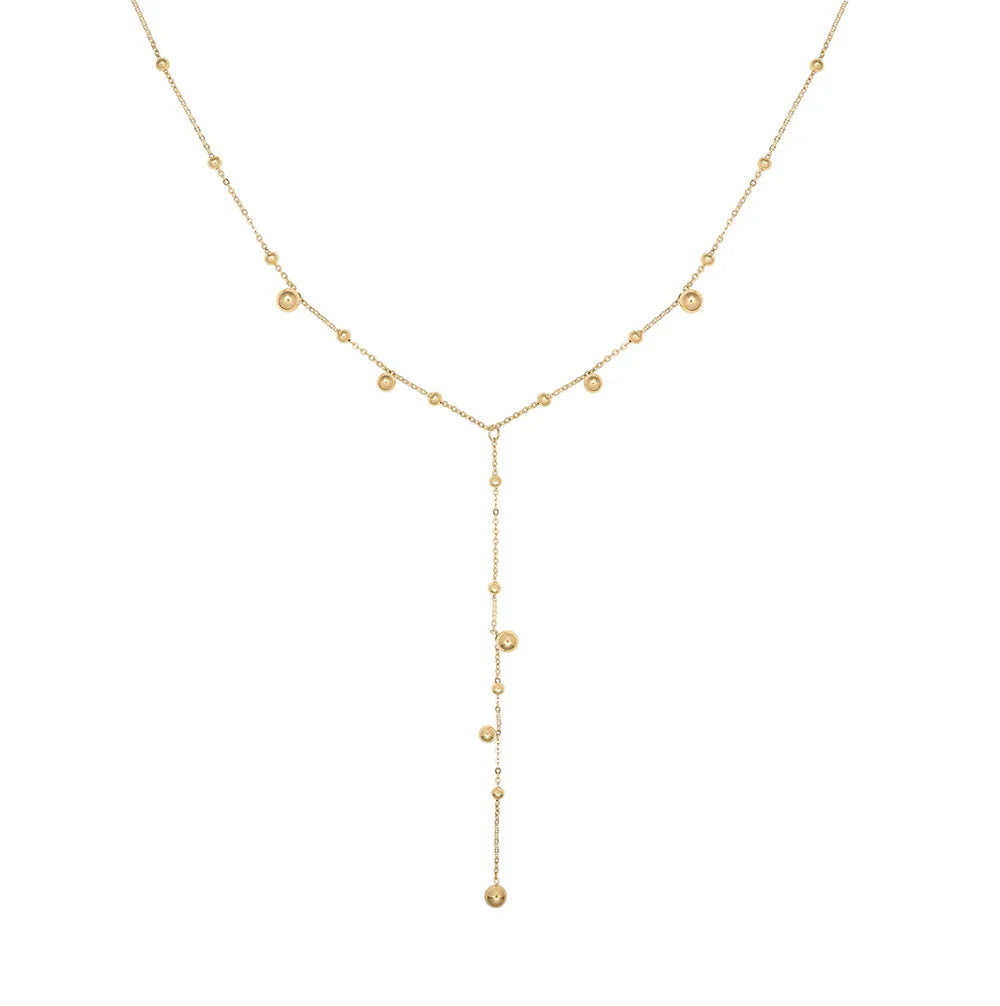 Joolim Jewelry 18K Gold Plated Stainless Steel Y Tassel Satellite Bead Necklace Dainty Trendy Parties Gifts Anniversaries