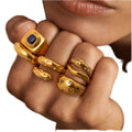 Fenyi Wholesale Jewelry Fashion Retro Light Luxury Simple 18K Gold-plated Stainless Steel Zircon Ring for Women