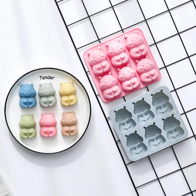 6 Cute Capybara-Shaped Silicone Molds for Baking Drip Cake Soft Candy Jelly Chocolate Ice Cream-New Bar Shape Mold for Food Use