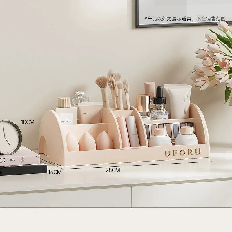 OWNSWING Cosmetic Organizer with Makeup Brush Holder Skincare Organizer for Vanity Large Capacity Cosmetic Storage Box