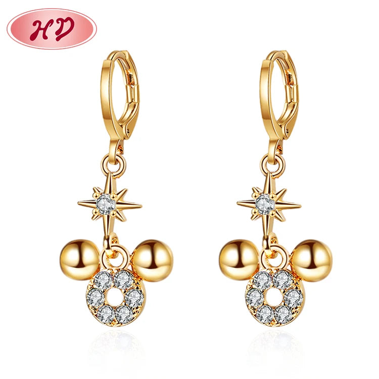 Cute Mouse Huggie Dangle Earing High Polished Drop Earrings 18ct Oro Laminado Jewelry Accessories for Teenager