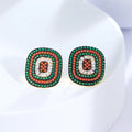 Square Micro Pave Cubic Zirconia Boho Ethnic Style Green Big Stud Earrings for Women Luxury CZ Wedding Engagement Jewelry