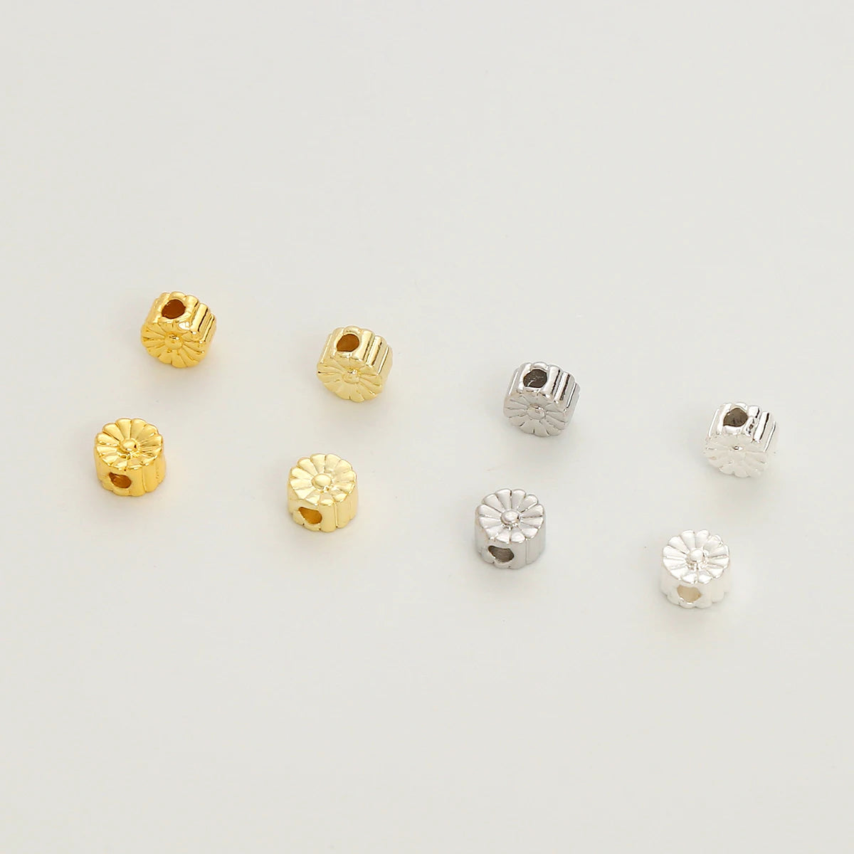 14K Gold Plated Brass Beads for Jewelry Making Round Pattern Spacer Bead Chrysanthemum Lucky Beads