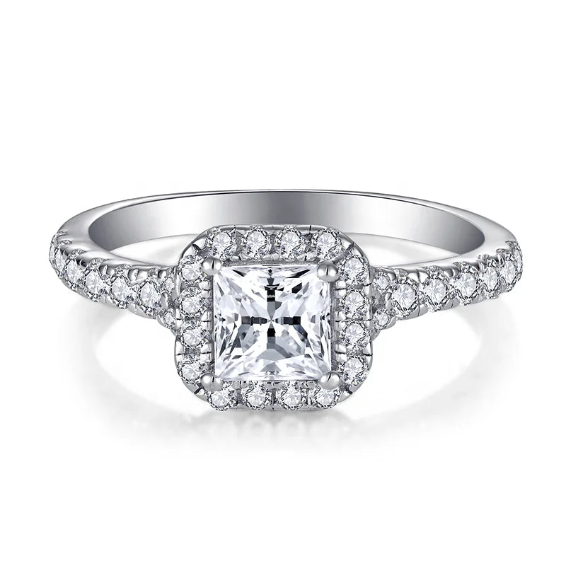 Yilun Classic Princess Cut Diamond Engagement Ring Cubic Zircon 925 Sterling Silver Wedding Promise Ring for Ladies