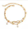 Fashion Hot Double Handmade String Diy Pearl 8 Number Alloy Anklet