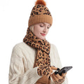 Ready to Ship 6 Colors Thickness Cotton Leopard Knitted Beanie Hats Cap Pom Pom Winter Hat Woman Scarf and Gloves Set