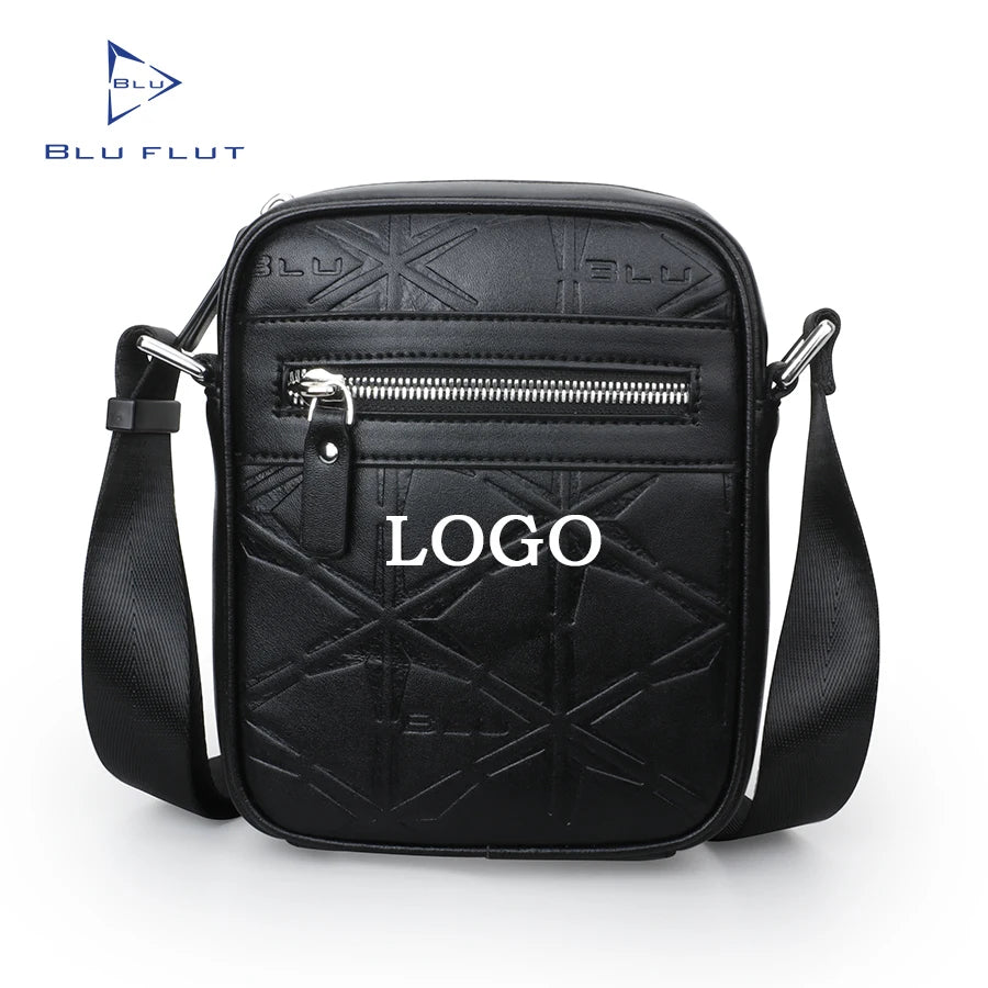 BLUFLUT Custom PU Leather Messenger Bag for Men Small Crossbody Shoulder Embossed Logo Unisex Fashion Style Spring Summer