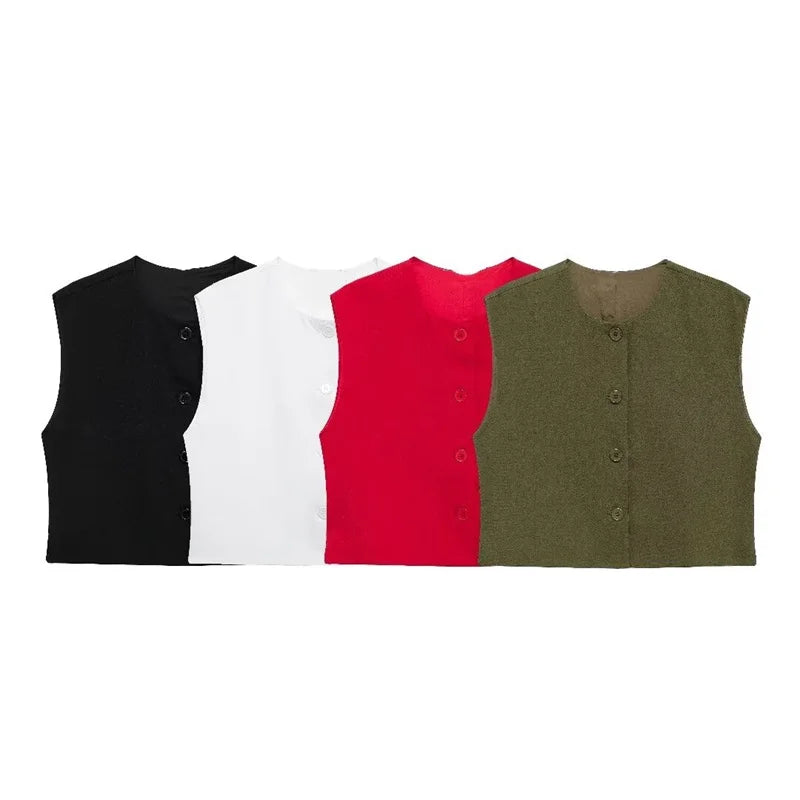ZATRHMBM  Summer Women's Vest Top 2024 New Casual Fashion Solid Color Vest Round Neck Sleeveless Short Tank Top