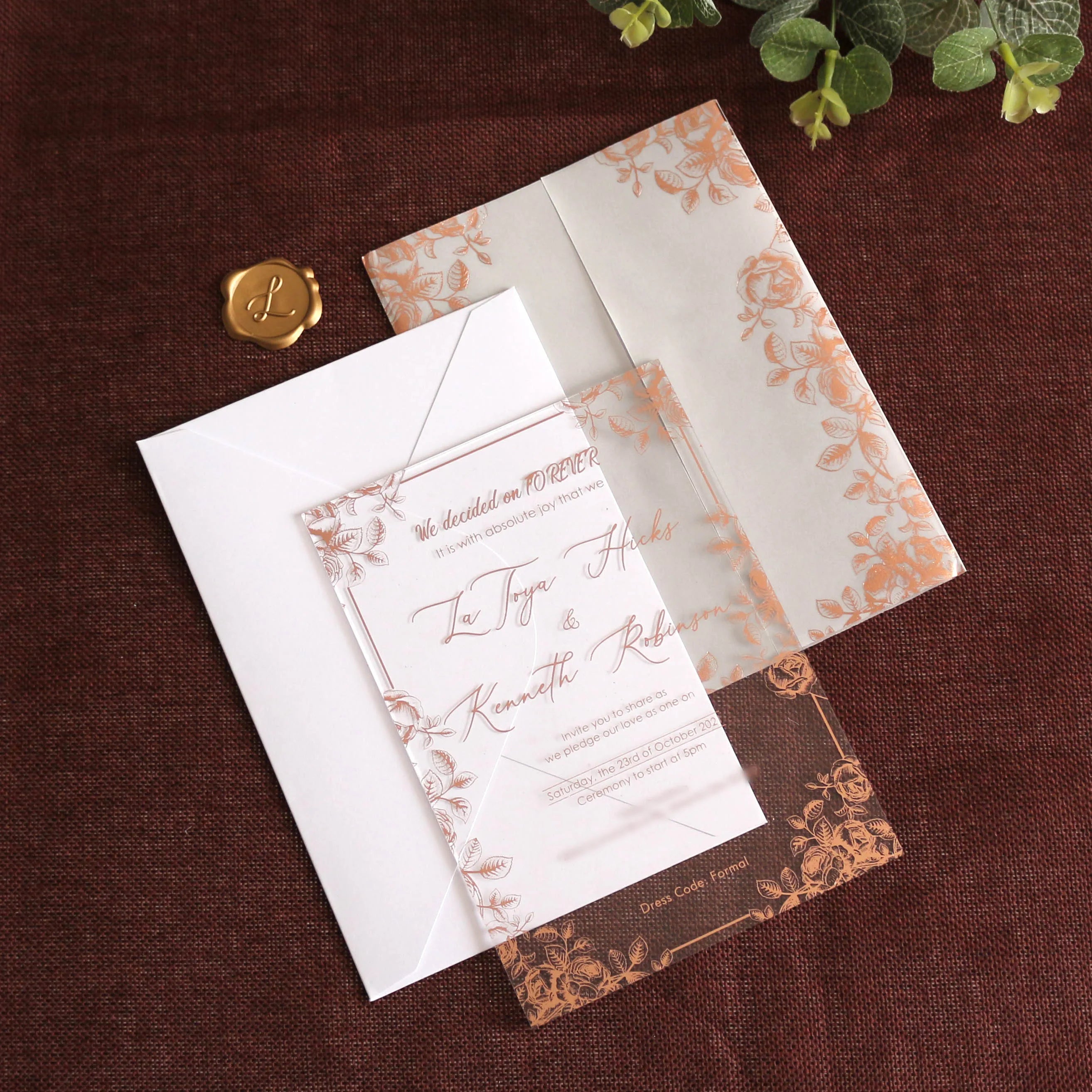 Wholesale Luxury Wedding Invitation Cards Creative Design Clear UV Printed Luxury Acrylic Custom Envelope Wax Seals Made Paper