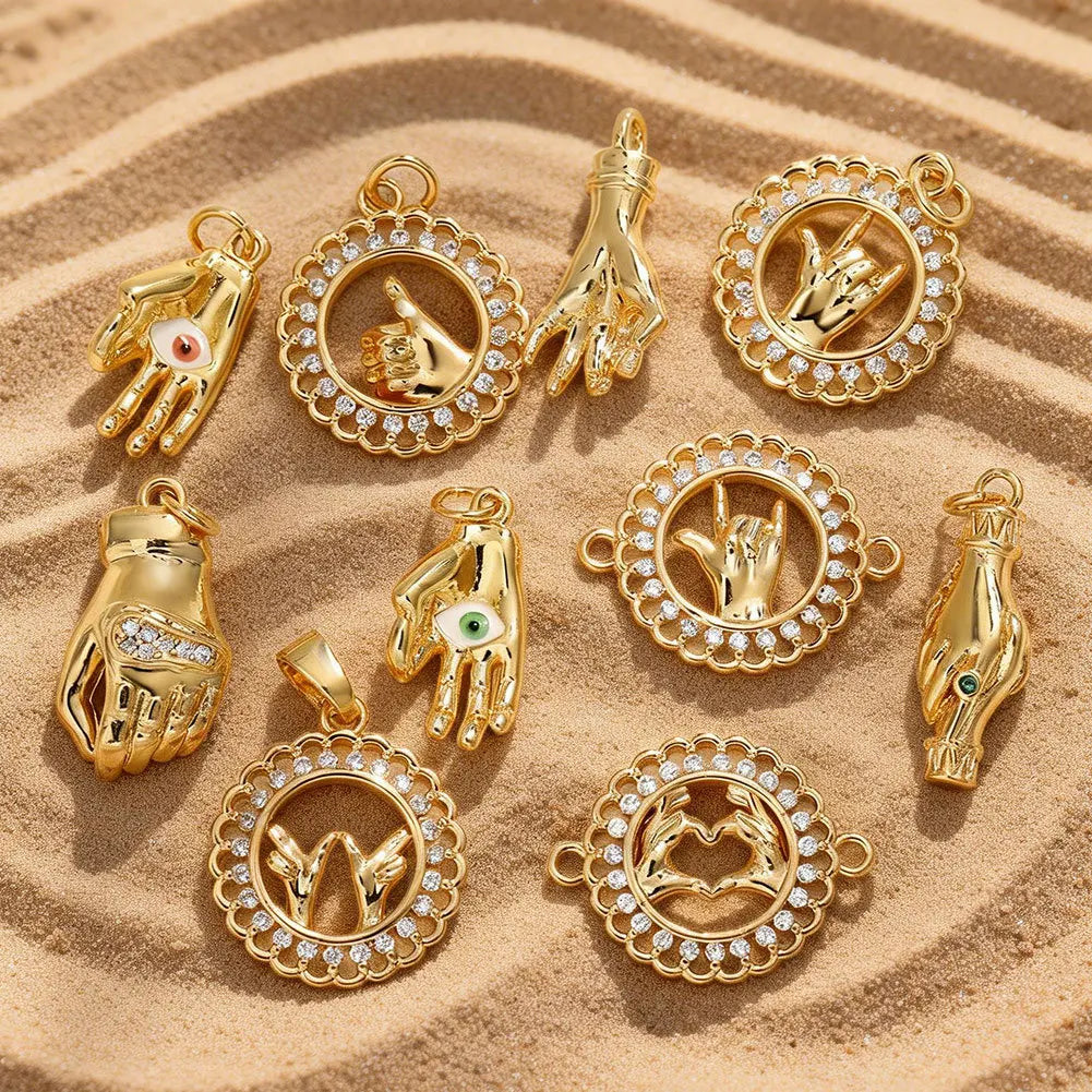 Jinyuan Spot Copper Bracelet Necklace Heart Gesture Double Hole Punk Style DIY Jewelry Accessories