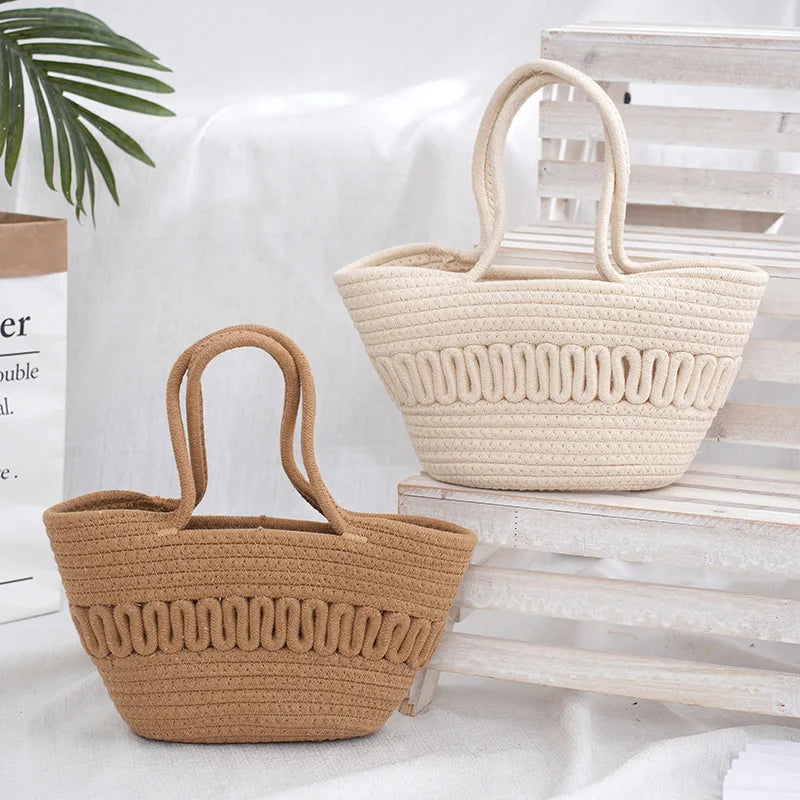 2026 Hot Selling Cheap Women Handbag Tote Beach Bag Handmade Open Closure Two Handles Bucket