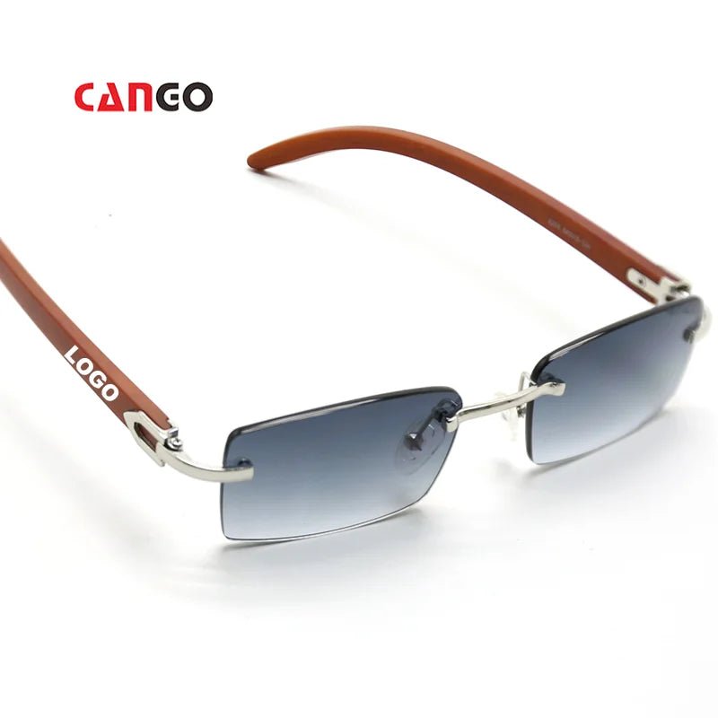 CANGO Wholesale Custom Logo Sunglasses - UV400 UV Protection Vintage Rimless Rectangle PC Eyewear for Men