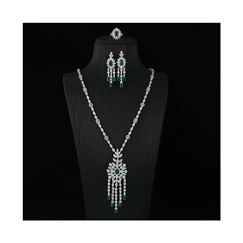 Wholesale Luxury Zircon Women Accessories Jewelry Set Green Gemstone Cubic Zirconia Jewelry Set for Woman Luxury