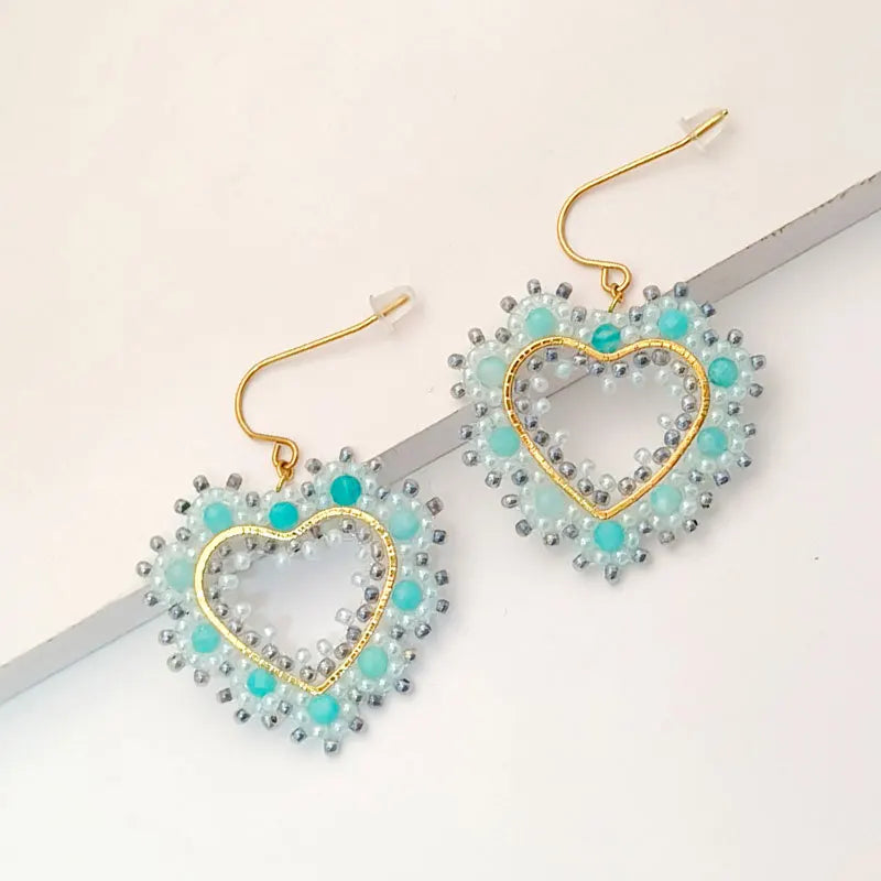 Bohemia Statement Love Dangle Earrings Handmade Colorful Crystals Drop Earrings Gifts Jewelry Heart Seed Beads Earrings Women