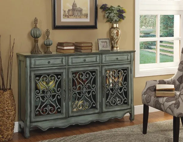 Eco-friendly Solid Nordic Buffet Cabinet Sideboard Hand Painted Antiqued Finish for Dining Room Kitchen Home Entry Living Room