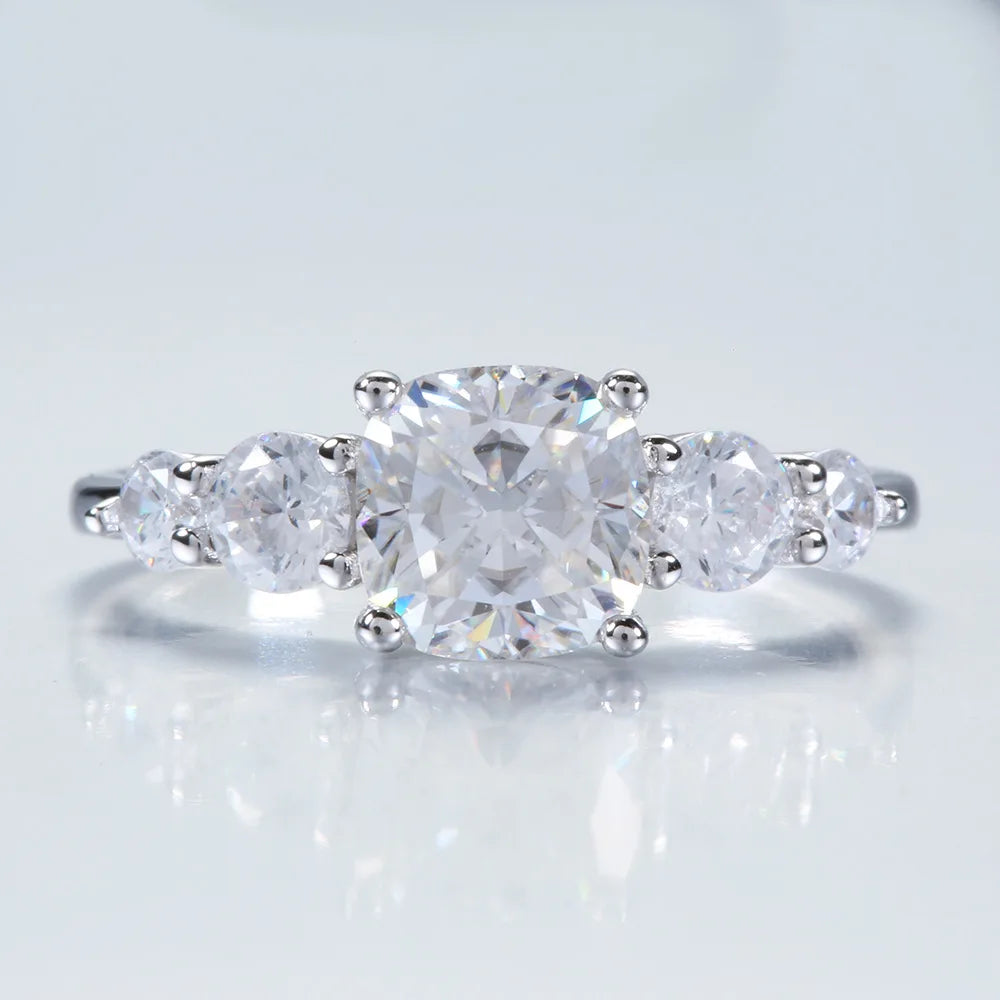 Luxury  Emerald Cut Cushion Moissanite Rings VVS 2CT 8mm Big Diamond Wedding S925 Sterling Silver for Women Engagement Jewelry