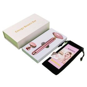 YiJue Skincare Beauty Tool 2-in-1 Anti-Aging Firming Face Lift Facial Massager Natural Stone Rose Quartz Vibration Jade Roller