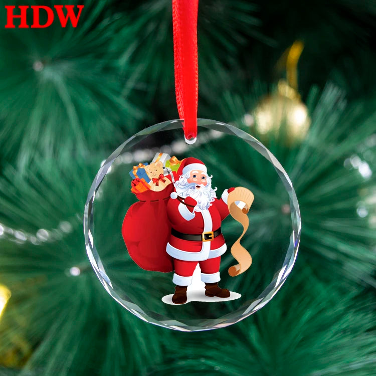 Factory Wholesale Clear Custom logo Crystal Glass Blank Christmas Tree Ornaments Decoration Fo Home Decoration