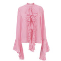 2025 New Arrival Women's Lotus Leaf Side Length Sleeve Top Solid Color Over-Sized Blouse Woven Summer Shirts
