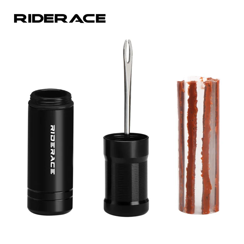 RIDERACE Bicycle Tire Repair Tool Kit Durable Mountain Bike Tubeless Tyre Puncture Sealant Rubber Stripe Drill Set for MTB Road