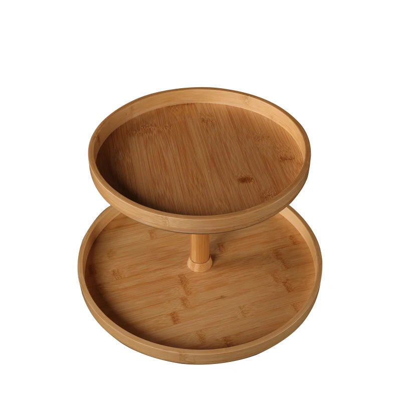 European Style Table Party Snack Storage Round Bread Kitchen Candy Tool Decoration Home Double Layer Bamboo Fruit 2 Tiers Tray