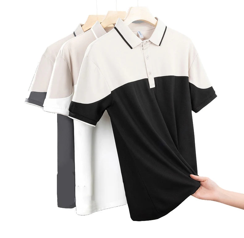 Men's Summer Half-Sleeved for POLO Shirt Ice Silk Thin Lapel Short-Sleeved T-Shirt Casual Business Fashion Knitted Clothes Solid