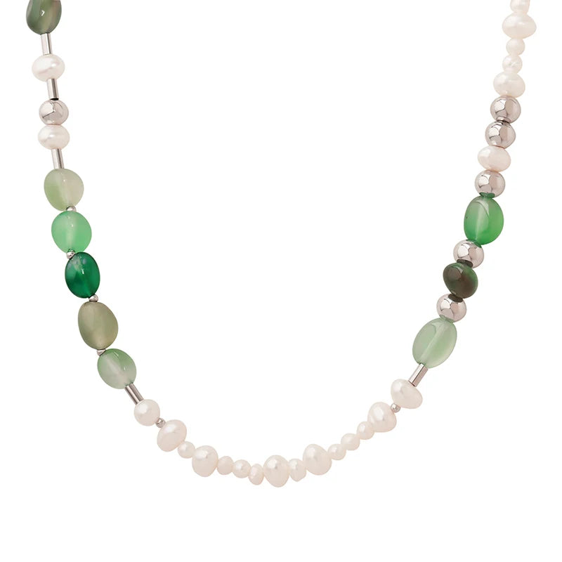 Design Necklace Women's Freshwater Pearl Natural Stone Stainless Steel Chain Necklace