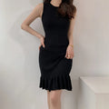 2025 Wholesale  Spring New Fashion Ladies Office Wear Button Waist Lantern Sleeveless Long Dress Women