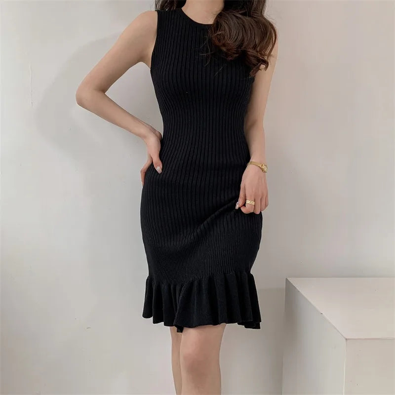 2025 Wholesale  Spring New Fashion Ladies Office Wear Button Waist Lantern Sleeveless Long Dress Women