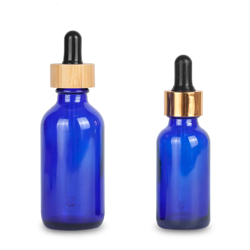 1oz 30 ml Cosmetic Blue Essential Oil Serum Dropper Bottles boston Round Shape Empty Glass Bottle