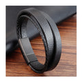 Men Luxury Cuff Multilayer Leather Cord Magnetic Bracelet Black Titanium Stainless Steel Pure Opp Bag Hand Bracelet OT-063