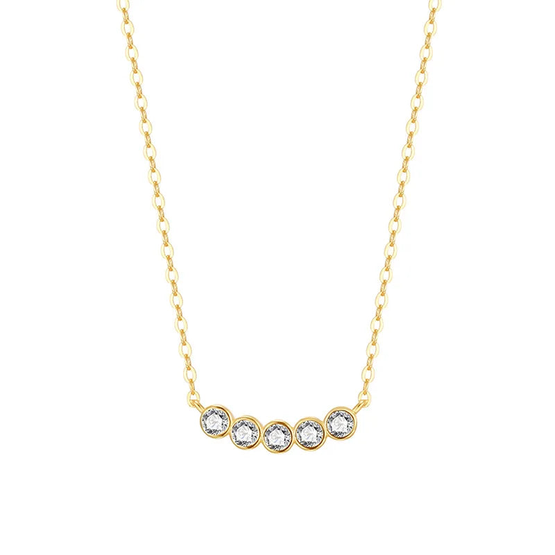 Fashion Necklace Jewelry 925 Sterling Silver a Row of Round Zircon Necklace Diamond by the Yard Gold Plated Necklaces for Women